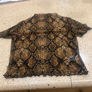 Snakeskin Sheer Brown and Black Print Mock Neck Top